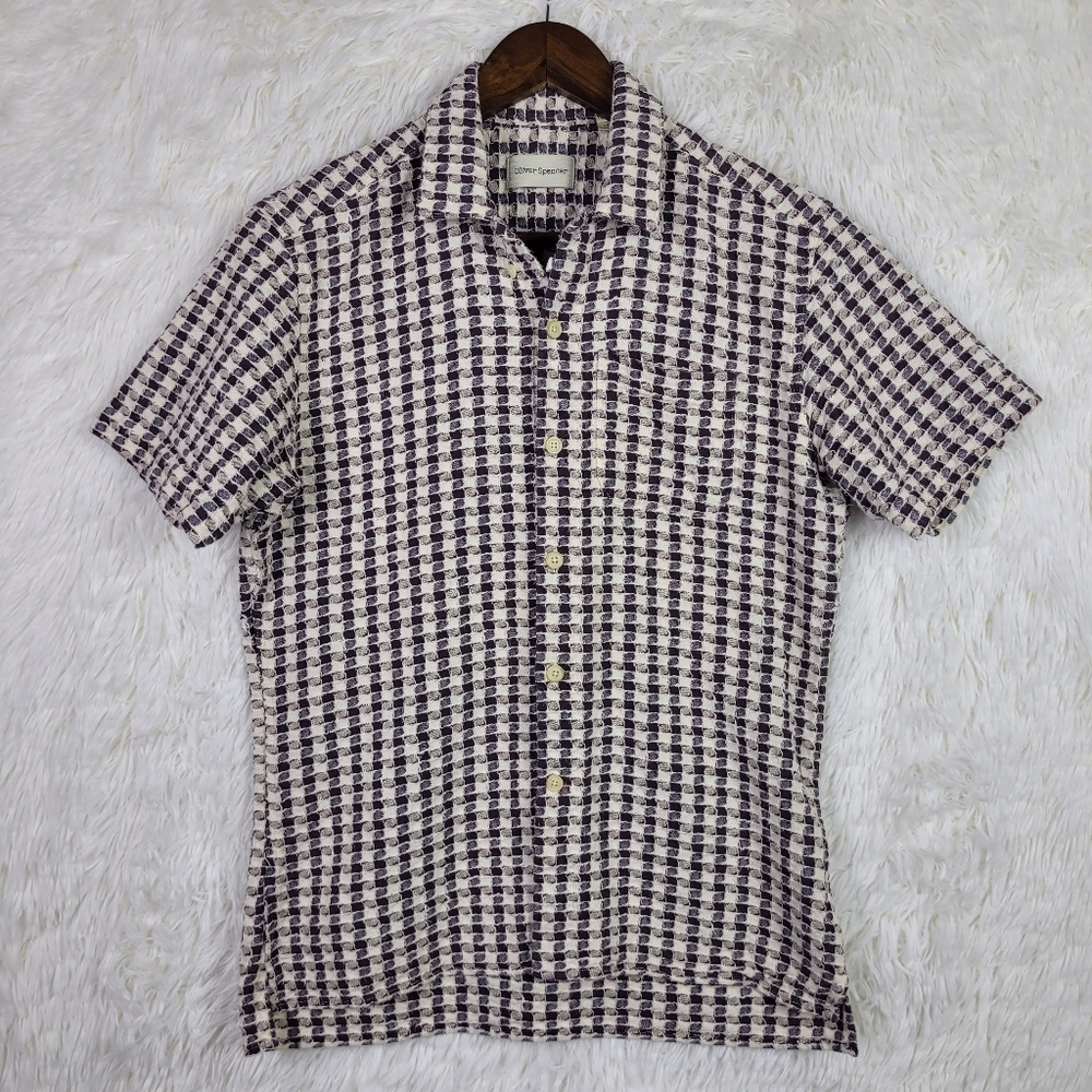 Oliver Spencer Mens S/M Check Tactile Hawaiian Shirt Streetwear Textured